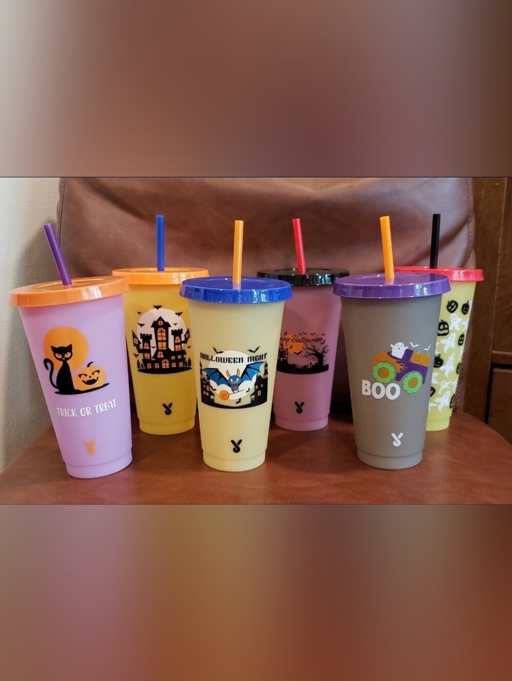 6 Color Changing Plastic 24 oz. Tumblers/Lids/Straws. Halloween Mix & Match NEW